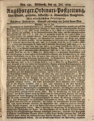 Augsburger Ordinari Postzeitung von Staats-, gelehrten, historisch- u. ökonomischen Neuigkeiten (Augsburger Postzeitung) Mittwoch 29. Juli 1829