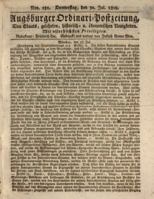 Augsburger Ordinari Postzeitung von Staats-, gelehrten, historisch- u. ökonomischen Neuigkeiten (Augsburger Postzeitung) Donnerstag 30. Juli 1829