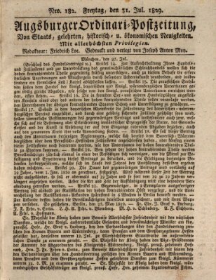 Augsburger Ordinari Postzeitung von Staats-, gelehrten, historisch- u. ökonomischen Neuigkeiten (Augsburger Postzeitung) Freitag 31. Juli 1829