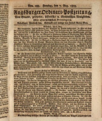 Augsburger Ordinari Postzeitung von Staats-, gelehrten, historisch- u. ökonomischen Neuigkeiten (Augsburger Postzeitung) Freitag 7. August 1829