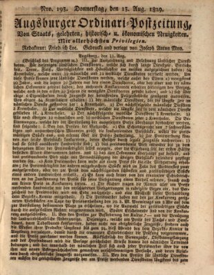 Augsburger Ordinari Postzeitung von Staats-, gelehrten, historisch- u. ökonomischen Neuigkeiten (Augsburger Postzeitung) Donnerstag 13. August 1829