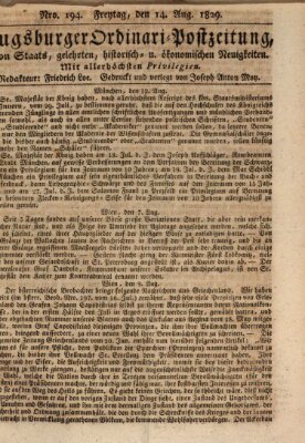 Augsburger Ordinari Postzeitung von Staats-, gelehrten, historisch- u. ökonomischen Neuigkeiten (Augsburger Postzeitung) Freitag 14. August 1829