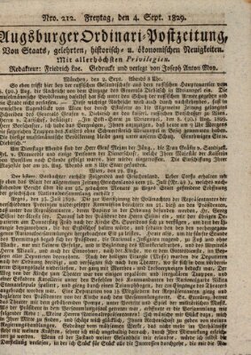 Augsburger Ordinari Postzeitung von Staats-, gelehrten, historisch- u. ökonomischen Neuigkeiten (Augsburger Postzeitung) Freitag 4. September 1829