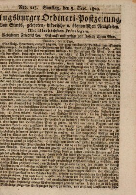 Augsburger Ordinari Postzeitung von Staats-, gelehrten, historisch- u. ökonomischen Neuigkeiten (Augsburger Postzeitung) Samstag 5. September 1829
