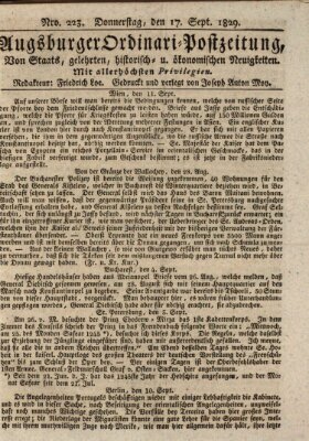 Augsburger Ordinari Postzeitung von Staats-, gelehrten, historisch- u. ökonomischen Neuigkeiten (Augsburger Postzeitung) Donnerstag 17. September 1829