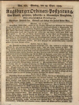 Augsburger Ordinari Postzeitung von Staats-, gelehrten, historisch- u. ökonomischen Neuigkeiten (Augsburger Postzeitung) Montag 28. September 1829