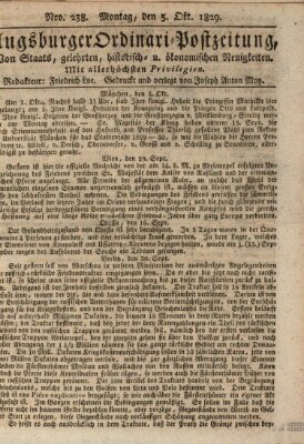 Augsburger Ordinari Postzeitung von Staats-, gelehrten, historisch- u. ökonomischen Neuigkeiten (Augsburger Postzeitung) Montag 5. Oktober 1829