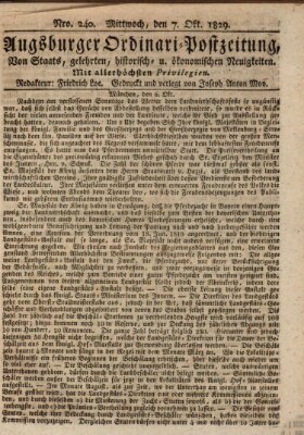 Augsburger Ordinari Postzeitung von Staats-, gelehrten, historisch- u. ökonomischen Neuigkeiten (Augsburger Postzeitung) Mittwoch 7. Oktober 1829