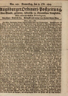 Augsburger Ordinari Postzeitung von Staats-, gelehrten, historisch- u. ökonomischen Neuigkeiten (Augsburger Postzeitung) Donnerstag 8. Oktober 1829