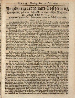 Augsburger Ordinari Postzeitung von Staats-, gelehrten, historisch- u. ökonomischen Neuigkeiten (Augsburger Postzeitung) Montag 12. Oktober 1829