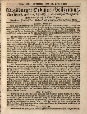 Augsburger Ordinari Postzeitung von Staats-, gelehrten, historisch- u. ökonomischen Neuigkeiten (Augsburger Postzeitung) Mittwoch 14. Oktober 1829