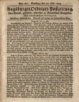 Augsburger Ordinari Postzeitung von Staats-, gelehrten, historisch- u. ökonomischen Neuigkeiten (Augsburger Postzeitung) Samstag 31. Oktober 1829