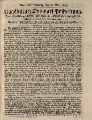 Augsburger Ordinari Postzeitung von Staats-, gelehrten, historisch- u. ökonomischen Neuigkeiten (Augsburger Postzeitung) Freitag 6. November 1829