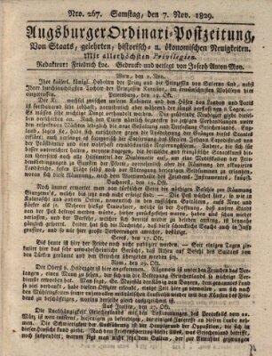 Augsburger Ordinari Postzeitung von Staats-, gelehrten, historisch- u. ökonomischen Neuigkeiten (Augsburger Postzeitung) Samstag 7. November 1829