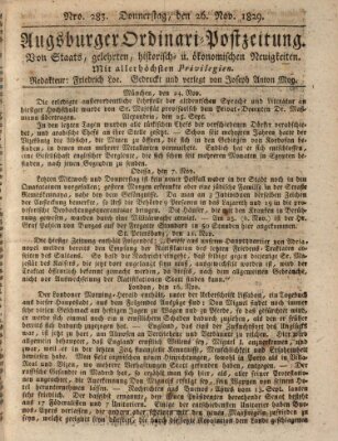 Augsburger Ordinari Postzeitung von Staats-, gelehrten, historisch- u. ökonomischen Neuigkeiten (Augsburger Postzeitung) Donnerstag 26. November 1829