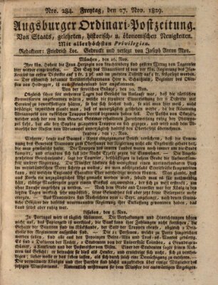 Augsburger Ordinari Postzeitung von Staats-, gelehrten, historisch- u. ökonomischen Neuigkeiten (Augsburger Postzeitung) Freitag 27. November 1829