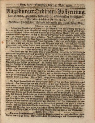 Augsburger Ordinari Postzeitung von Staats-, gelehrten, historisch- u. ökonomischen Neuigkeiten (Augsburger Postzeitung) Samstag 28. November 1829