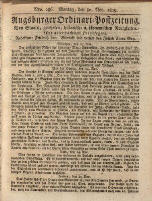 Augsburger Ordinari Postzeitung von Staats-, gelehrten, historisch- u. ökonomischen Neuigkeiten (Augsburger Postzeitung) Montag 30. November 1829