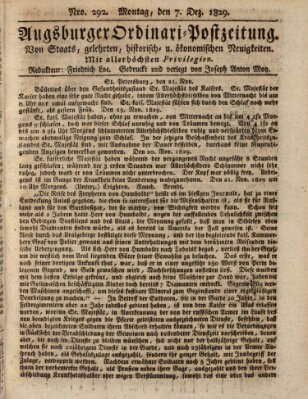 Augsburger Ordinari Postzeitung von Staats-, gelehrten, historisch- u. ökonomischen Neuigkeiten (Augsburger Postzeitung) Montag 7. Dezember 1829