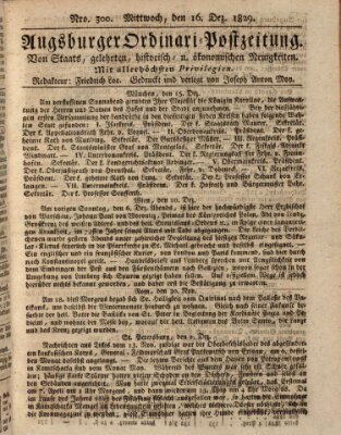 Augsburger Ordinari Postzeitung von Staats-, gelehrten, historisch- u. ökonomischen Neuigkeiten (Augsburger Postzeitung) Mittwoch 16. Dezember 1829