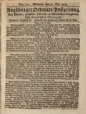 Augsburger Ordinari Postzeitung von Staats-, gelehrten, historisch- u. ökonomischen Neuigkeiten (Augsburger Postzeitung) Mittwoch 30. Dezember 1829