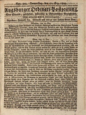 Augsburger Ordinari Postzeitung von Staats-, gelehrten, historisch- u. ökonomischen Neuigkeiten (Augsburger Postzeitung) Donnerstag 31. Dezember 1829