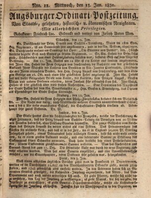 Augsburger Ordinari Postzeitung von Staats-, gelehrten, historisch- u. ökonomischen Neuigkeiten (Augsburger Postzeitung) Mittwoch 13. Januar 1830