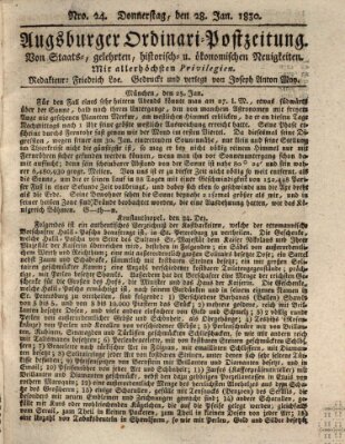 Augsburger Ordinari Postzeitung von Staats-, gelehrten, historisch- u. ökonomischen Neuigkeiten (Augsburger Postzeitung) Donnerstag 28. Januar 1830