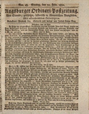 Augsburger Ordinari Postzeitung von Staats-, gelehrten, historisch- u. ökonomischen Neuigkeiten (Augsburger Postzeitung) Montag 22. Februar 1830