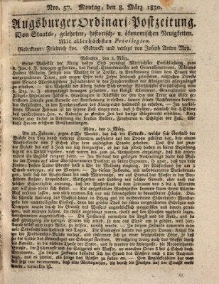 Augsburger Ordinari Postzeitung von Staats-, gelehrten, historisch- u. ökonomischen Neuigkeiten (Augsburger Postzeitung) Montag 8. März 1830