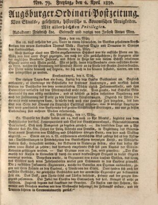 Augsburger Ordinari Postzeitung von Staats-, gelehrten, historisch- u. ökonomischen Neuigkeiten (Augsburger Postzeitung) Freitag 2. April 1830