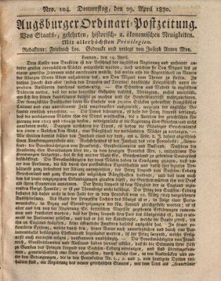 Augsburger Ordinari Postzeitung von Staats-, gelehrten, historisch- u. ökonomischen Neuigkeiten (Augsburger Postzeitung) Donnerstag 29. April 1830