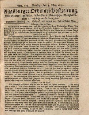 Augsburger Ordinari Postzeitung von Staats-, gelehrten, historisch- u. ökonomischen Neuigkeiten (Augsburger Postzeitung) Montag 3. Mai 1830