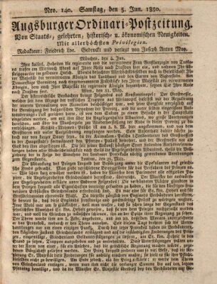 Augsburger Ordinari Postzeitung von Staats-, gelehrten, historisch- u. ökonomischen Neuigkeiten (Augsburger Postzeitung) Samstag 5. Juni 1830