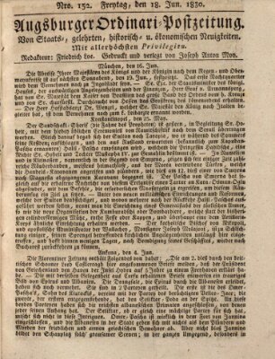 Augsburger Ordinari Postzeitung von Staats-, gelehrten, historisch- u. ökonomischen Neuigkeiten (Augsburger Postzeitung) Freitag 18. Juni 1830