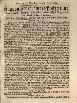 Augsburger Ordinari Postzeitung von Staats-, gelehrten, historisch- u. ökonomischen Neuigkeiten (Augsburger Postzeitung) Samstag 3. Juli 1830