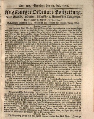 Augsburger Ordinari Postzeitung von Staats-, gelehrten, historisch- u. ökonomischen Neuigkeiten (Augsburger Postzeitung) Sonntag 18. Juli 1830