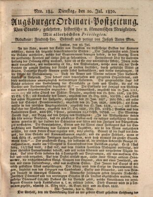 Augsburger Ordinari Postzeitung von Staats-, gelehrten, historisch- u. ökonomischen Neuigkeiten (Augsburger Postzeitung) Dienstag 20. Juli 1830