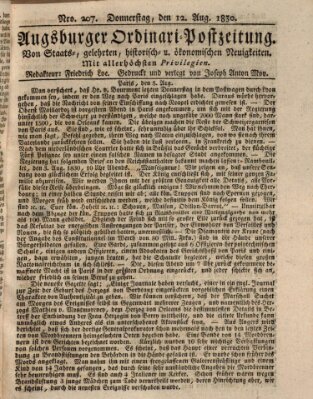 Augsburger Ordinari Postzeitung von Staats-, gelehrten, historisch- u. ökonomischen Neuigkeiten (Augsburger Postzeitung) Donnerstag 12. August 1830