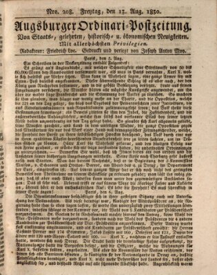 Augsburger Ordinari Postzeitung von Staats-, gelehrten, historisch- u. ökonomischen Neuigkeiten (Augsburger Postzeitung) Freitag 13. August 1830