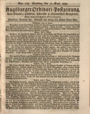 Augsburger Ordinari Postzeitung von Staats-, gelehrten, historisch- u. ökonomischen Neuigkeiten (Augsburger Postzeitung) Sonntag 12. September 1830