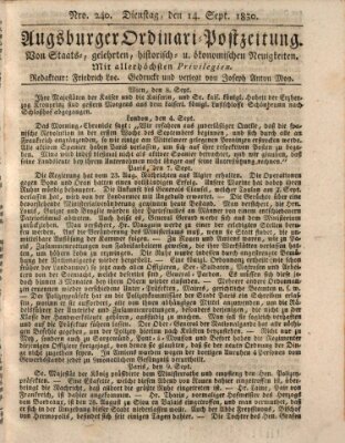Augsburger Ordinari Postzeitung von Staats-, gelehrten, historisch- u. ökonomischen Neuigkeiten (Augsburger Postzeitung) Dienstag 14. September 1830
