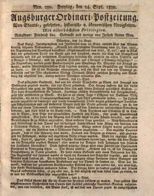 Augsburger Ordinari Postzeitung von Staats-, gelehrten, historisch- u. ökonomischen Neuigkeiten (Augsburger Postzeitung) Freitag 24. September 1830