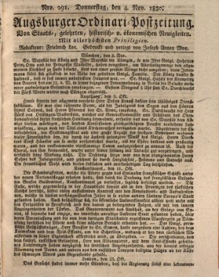 Augsburger Ordinari Postzeitung von Staats-, gelehrten, historisch- u. ökonomischen Neuigkeiten (Augsburger Postzeitung) Donnerstag 4. November 1830