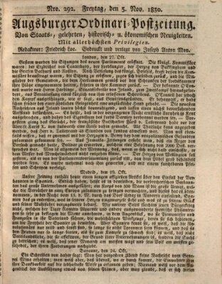 Augsburger Ordinari Postzeitung von Staats-, gelehrten, historisch- u. ökonomischen Neuigkeiten (Augsburger Postzeitung) Freitag 5. November 1830