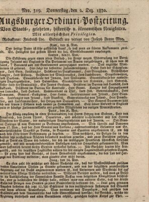 Augsburger Ordinari Postzeitung von Staats-, gelehrten, historisch- u. ökonomischen Neuigkeiten (Augsburger Postzeitung) Donnerstag 2. Dezember 1830