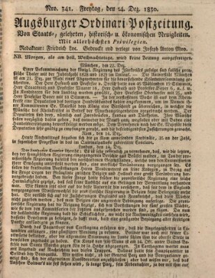 Augsburger Ordinari Postzeitung von Staats-, gelehrten, historisch- u. ökonomischen Neuigkeiten (Augsburger Postzeitung) Freitag 24. Dezember 1830