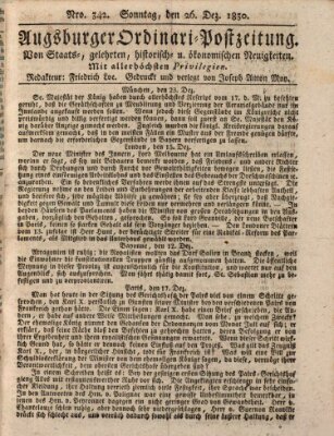 Augsburger Ordinari Postzeitung von Staats-, gelehrten, historisch- u. ökonomischen Neuigkeiten (Augsburger Postzeitung) Sonntag 26. Dezember 1830