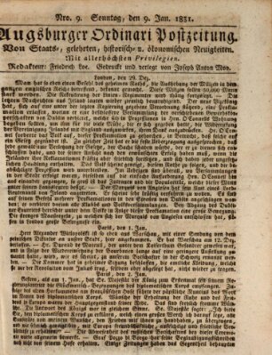 Augsburger Ordinari Postzeitung von Staats-, gelehrten, historisch- u. ökonomischen Neuigkeiten (Augsburger Postzeitung) Sonntag 9. Januar 1831