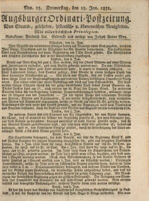 Augsburger Ordinari Postzeitung von Staats-, gelehrten, historisch- u. ökonomischen Neuigkeiten (Augsburger Postzeitung) Donnerstag 13. Januar 1831